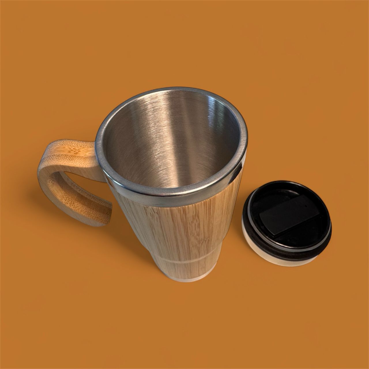 Eco Friendly Bamboo Travel Mug with Stainless Steel Interior – 16 oz Reusable Coffee Cup with Handle & Spill-Resistant Lid - Image 4