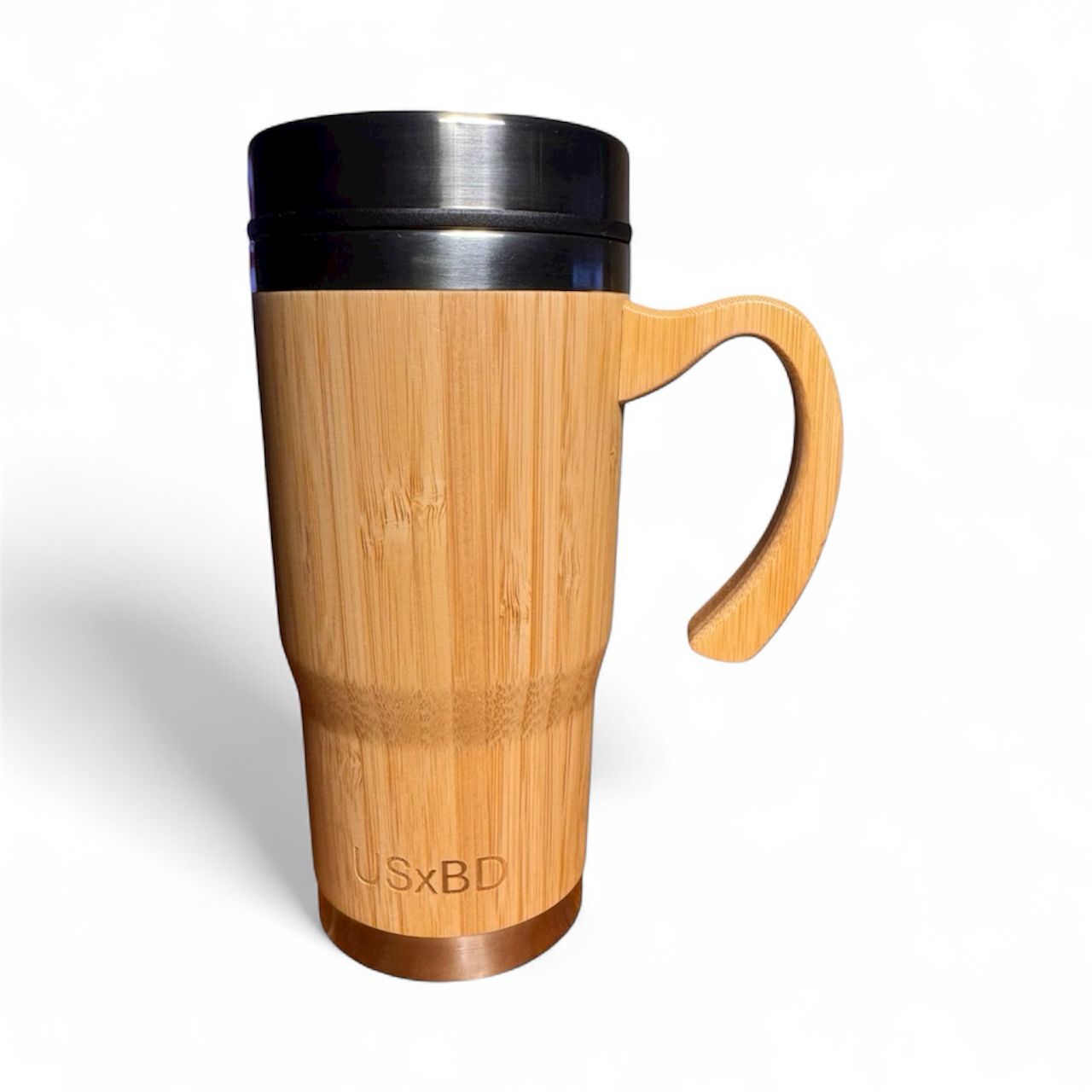Eco Friendly Bamboo Travel Mug with Stainless Steel Interior – 16 oz Reusable Coffee Cup with Handle & Spill-Resistant Lid - Image 2