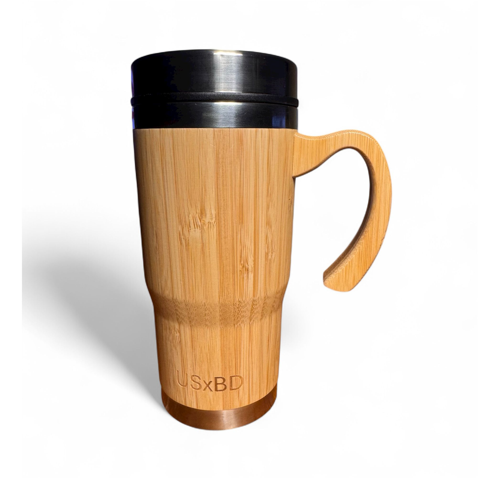 Eco Friendly Bamboo Travel Mug with Stainless Steel Interior – 16 oz Reusable Coffee Cup with Handle & Spill-Resistant Lid