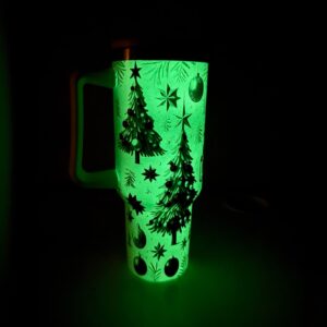 Glow in the Dark Christmas Water Tumbler with Lid & Straw 40oz Double Wall Insulated Stainless Steel Travel Cup Holiday Edition Leak-Proof BPA-Free Keeps Drinks Hot Cold Includes Extra Lid and Straw